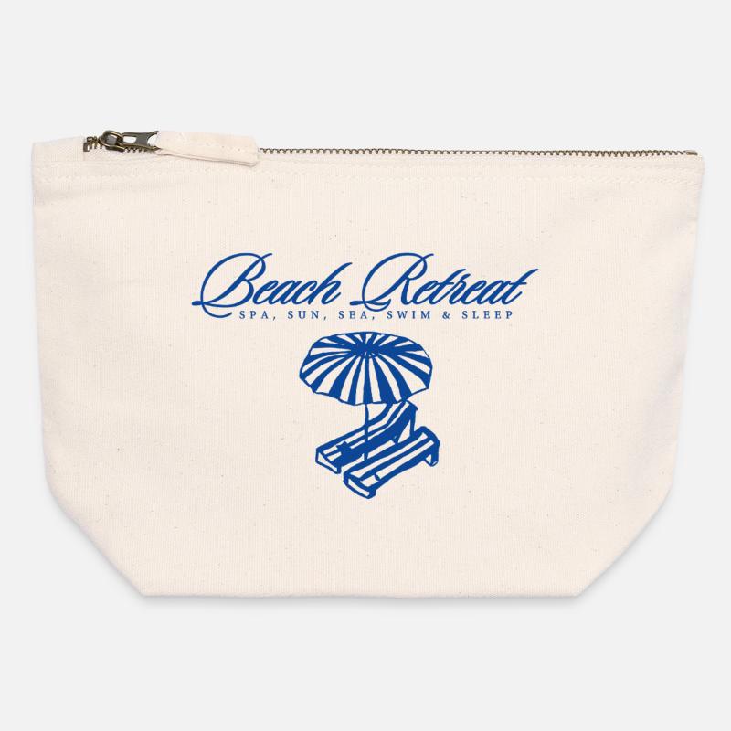 Logo de la retraite de plage avec parasol - Pochette zippée en toile 12 x 13 cm - blanc naturel