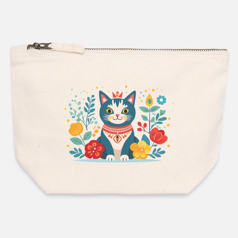 chat mignon - Pochette zippée en toile 12 x 13 cm - blanc naturel