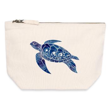 Tribal Schildkröte Blau – Ozean Design - Canvas Reißverschluss-Täschchen (12 x 13 cm) - Naturweiß - Vorne