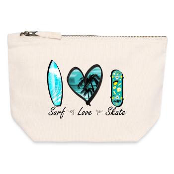 surf love skate vague coeur - Pochette zippée en toile 12 x 13 cm - blanc naturel - Devant