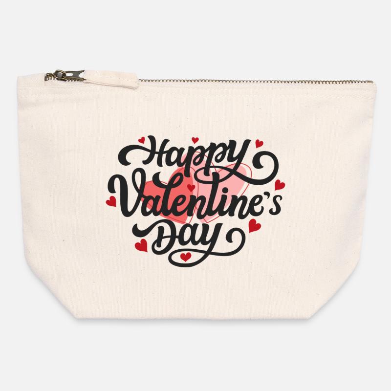 Joyeuse Saint-Valentin - Pochette zippée en toile 12 x 13 cm - blanc naturel