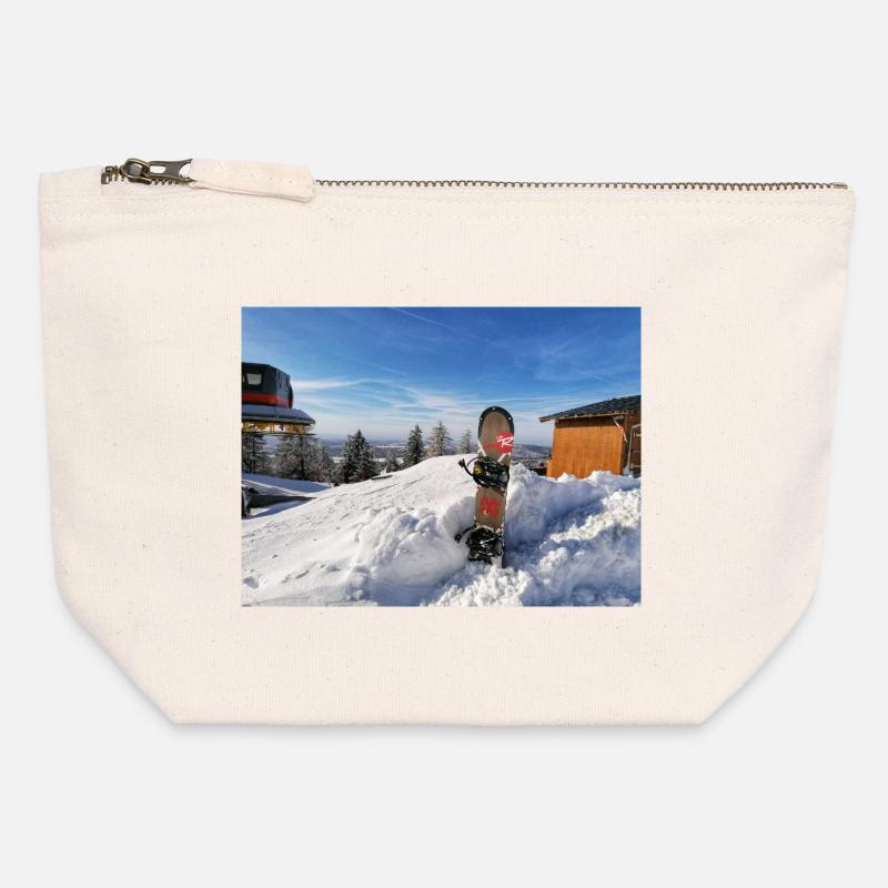 Snowboarding on a sunny slope - Canvas Zip Pouch 12 x 13 cm - nature