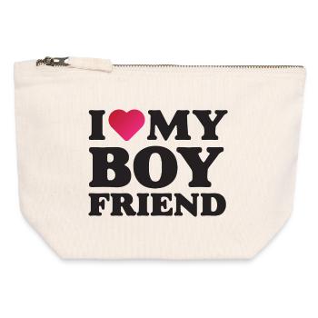J’aime mon petit ami - Pochette zippée en toile 12 x 13 cm - blanc naturel - Devant