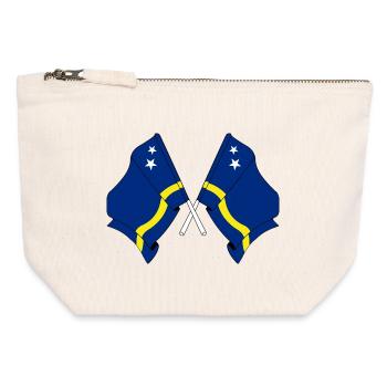 Deux drapeaux croisés depuis Curaçao - Pochette zippée en toile 12 x 13 cm - blanc naturel - Devant