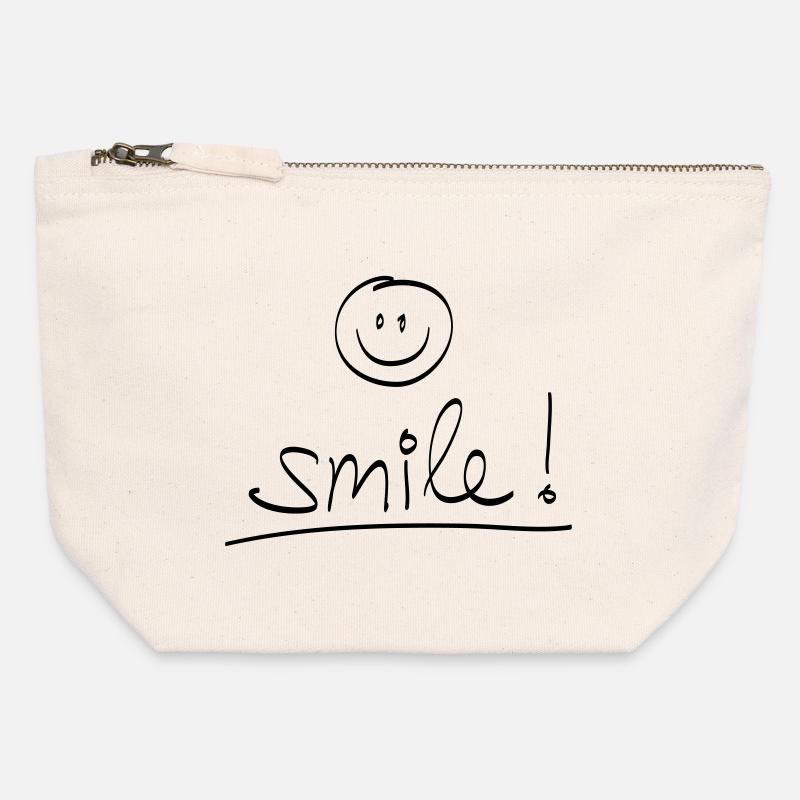 Handwriting "SMILE!" with a laughing face - Canvas Zip Pouch 12 x 13 cm - nature