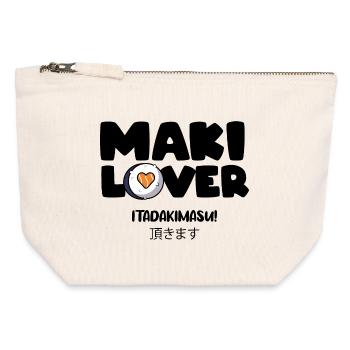 Maki Lover - Cadeau japon Cuisine asiatique Sushi - Pochette zippée en toile 12 x 13 cm - blanc naturel - Devant