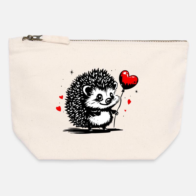 Hérisson avec ballon coeur - Heartful Creatures - Pochette zippée en toile 12 x 13 cm - blanc naturel