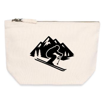 Piste Ski Silhouette Mountains - Pochette zippée en toile 12 x 13 cm - blanc naturel - Devant