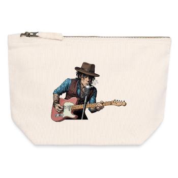 Chanteur blues rock à la guitare électrique - Pochette zippée en toile 12 x 13 cm - blanc naturel - Devant