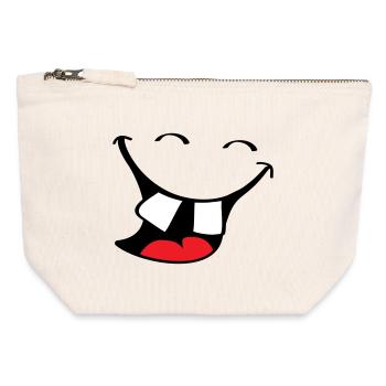 Big smile. Happy, smiling mouth, lips face. - Canvas Zip Pouch 12 x 13 cm - nature - Front