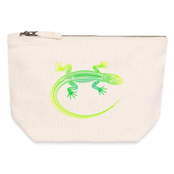 Lizard Aboriginal motifs, tribal gradient green yellow - Canvas Zip Pouch 12 x 13 cm - nature - Front