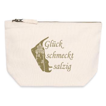 Glück schmeckt salzig – Amrum Nordsee Insel Design - Canvas Reißverschluss-Täschchen (12 x 13 cm) - Naturweiß - Vorne