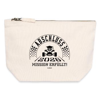 Abschluss 2026 – Mission Erfüllt! (Zieleinfahrt B) - Canvas Reißverschluss-Täschchen (12 x 13 cm) - Naturweiß - Vorne