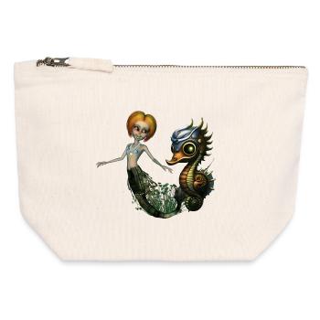 L’amitié de la sirène steampunk - Pochette zippée en toile 12 x 13 cm - blanc naturel - Devant