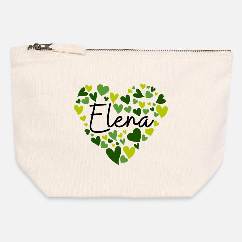 Elena - Green Heart Pattern for Eco Lovers - Canvas Zip Pouch 12 x 13 cm - nature