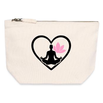 Yoga Femme Coeur Silhouette Lotus Bien-être - Pochette zippée en toile 12 x 13 cm - blanc naturel - Devant