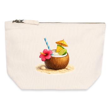 Tropischer Cocktail in der Kokosnuss am Strand  - Pochette zippée en toile 12 x 13 cm - blanc naturel - Devant