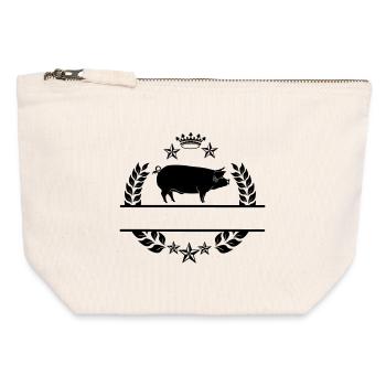 Cochon en couronne de laurier avec étoiles et couronne - Pochette zippée en toile 12 x 13 cm - blanc naturel - Devant