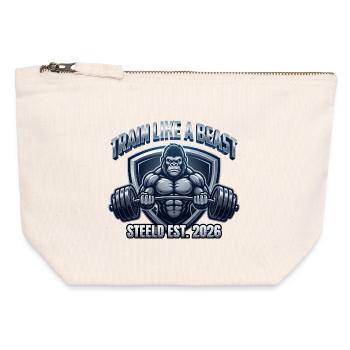 STEELD-Beast Krafttraining - Canvas Reißverschluss-Täschchen (12 x 13 cm) - Naturweiß - Vorne