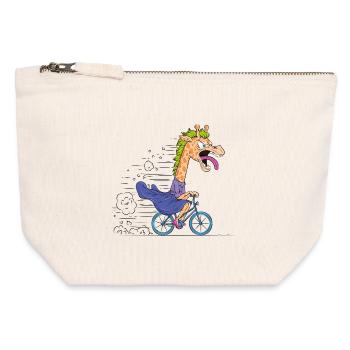 Dessin animé Girafe sur Vélo - Pochette zippée en toile 12 x 13 cm - blanc naturel - Devant