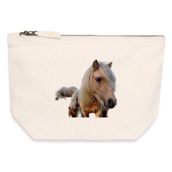 Chevaux dans les pâturages - Pochette zippée en toile 12 x 13 cm - blanc naturel - Devant