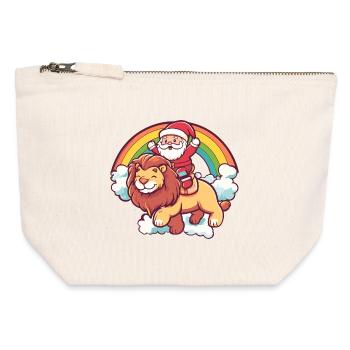 Löwe Weihnachtsmann Weihnachten - Canvas Reißverschluss-Täschchen (12 x 13 cm) - Naturweiß - Vorne