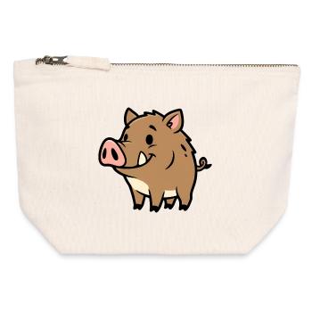 Süßes Wildschwein Comic Glücksbringer - Canvas Reißverschluss-Täschchen (12 x 13 cm) - Naturweiß - Vorne
