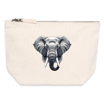 Elephant Head Grayscale Vector - Canvas Zip Pouch 12 x 13 cm - nature - Front