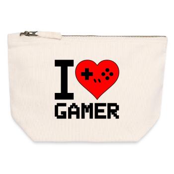 Herz mit Game-Controller Silhouette - Canvas Reißverschluss-Täschchen (12 x 13 cm) - Naturweiß - Vorne