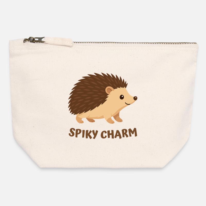 Cute Spiny Hedgehog - Canvas Zip Pouch 12 x 13 cm - nature
