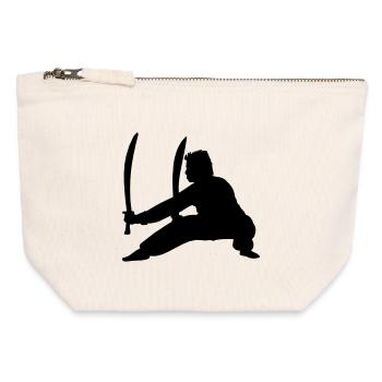 Pratiquant de Kung Fu avec deux épées - Pochette zippée en toile 12 x 13 cm - blanc naturel - Devant