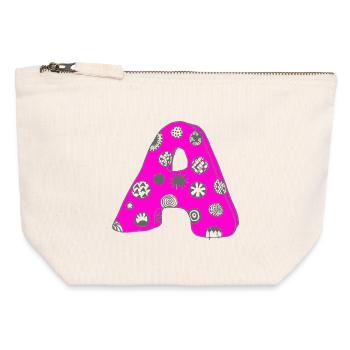 Letter A with character in pink - Canvas Zip Pouch 12 x 13 cm - nature - Front