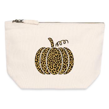 Illustration de citrouille à imprimé léopard - Pochette zippée en toile 12 x 13 cm - blanc naturel - Devant