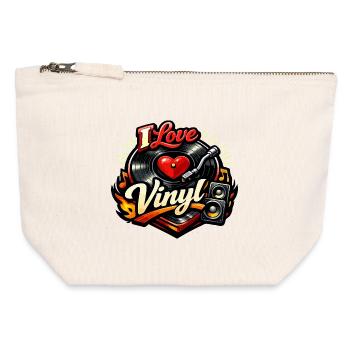 J’adore le vinyle - Pochette zippée en toile 12 x 13 cm - blanc naturel - Devant