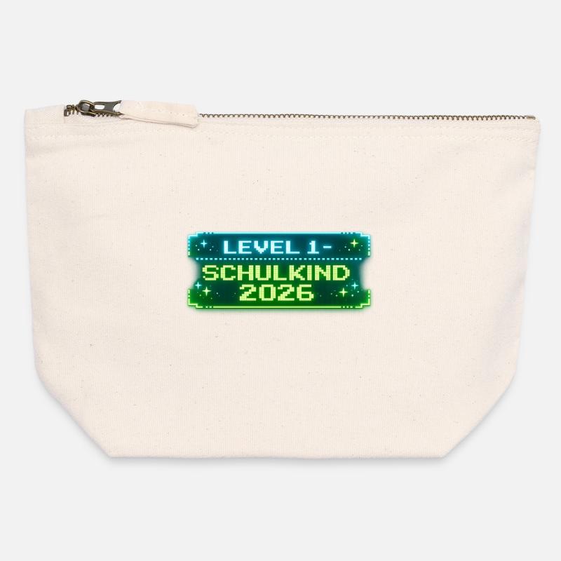 Level 1 Schulkind 2026 Einschulung - Canvas Reißverschluss-Täschchen (12 x 13 cm) - Naturweiß