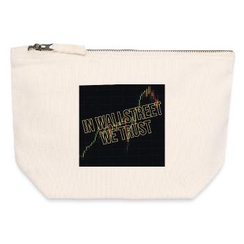 Wall Street Nous faisons confiance Motif financier - Pochette zippée en toile 12 x 13 cm - blanc naturel - Devant