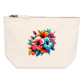 Hibiskusblüten - Canvas Reißverschluss-Täschchen (12 x 13 cm) - Naturweiß - Vorne