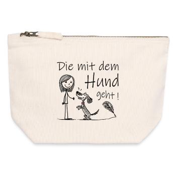 Die mit dem Hund geht ! - Canvas Reißverschluss-Täschchen (12 x 13 cm) - Naturweiß - Vorne