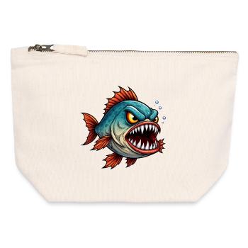 Chasseur en haute mer Piranha - Pochette zippée en toile 12 x 13 cm - blanc naturel - Devant