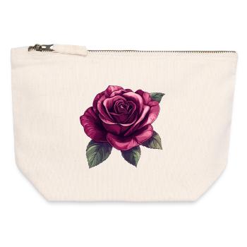 Dark Rose Blossom Illustration - Canvas Zip Pouch 12 x 13 cm - nature - Front