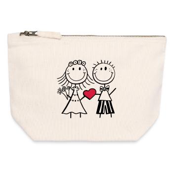 mariée et le marié Épris - mariage - coeur - cadeau - Pochette zippée en toile 12 x 13 cm - blanc naturel - Devant