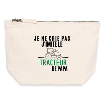 Je ne crie pas J'imite le Tracteur de Papa - Pochette zippée en toile 12 x 13 cm - blanc naturel - Devant