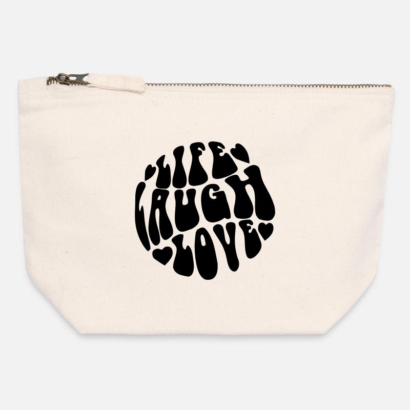 Retro Psychedelic "Live Laugh Love" Graphic - Canvas Zip Pouch 12 x 13 cm - nature