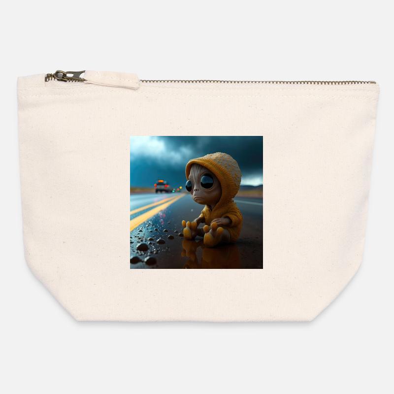 Bébé alien perdu sur la route - Pochette zippée en toile 12 x 13 cm - blanc naturel