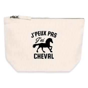 Je peux pas j'ai cheval - Pochette zippée en toile 12 x 13 cm - blanc naturel - Devant
