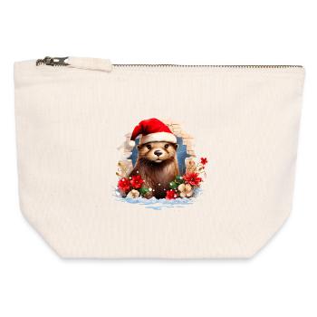 Loutre de Noël - Pochette zippée en toile 12 x 13 cm - blanc naturel - Devant