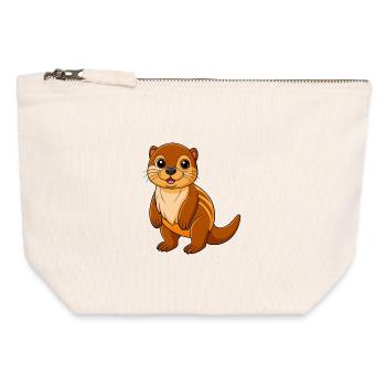 Loutre Mascotte mignonne Personnage de dessin animé Kawaii - Pochette zippée en toile 12 x 13 cm - blanc naturel - Devant