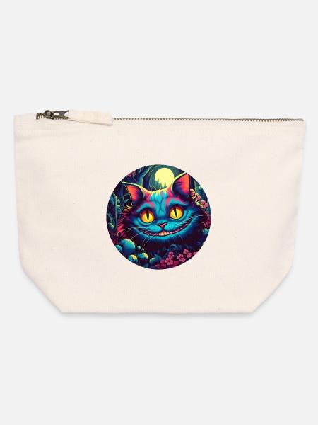 Grinsekatze Alice im Wunderland Zauberwald - Canvas Reißverschluss-Täschchen (12 x 13 cm) - Naturweiß