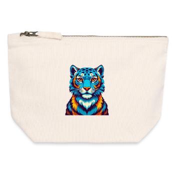 Léopard des neiges coloré Kawaii dessin animé Personnage Animal de compagnie - Pochette zippée en toile 12 x 13 cm - blanc naturel - Devant