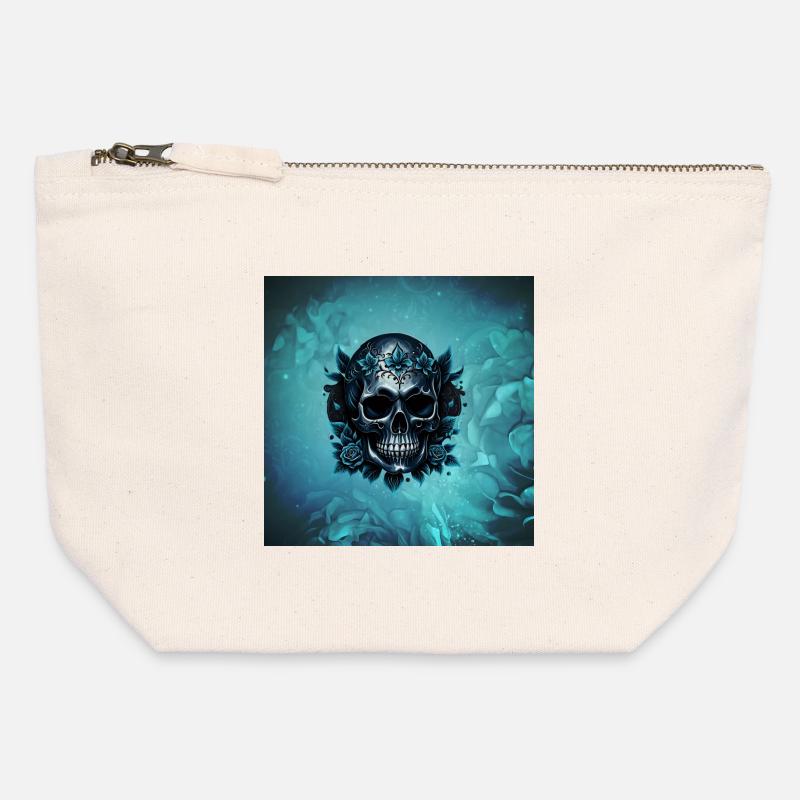 Dark blue skull with roses - Canvas Zip Pouch 12 x 13 cm - nature
